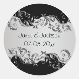黒エレガントと銀のフローラ結婚 ラウンドシール