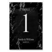 黒エレガントと銀の大理石結婚のテーブル番号 テーブルナンバー (裏面)