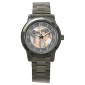 黒エレガントと銀の結婚写真時計 腕時計 (正面)