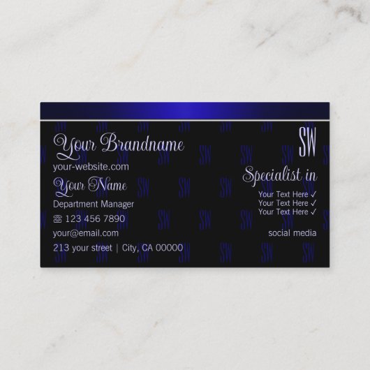 黒エレガントと青とイニシャルプロフェッショナル 名刺 (裏面)