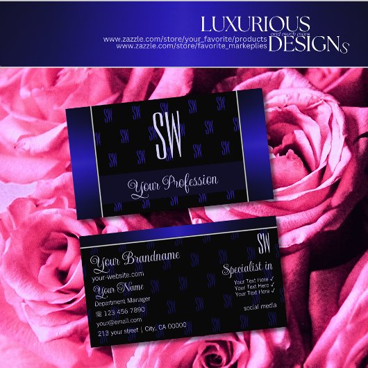 黒エレガントと青とイニシャルプロフェッショナル 名刺