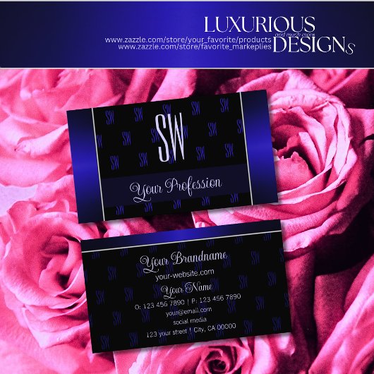 黒エレガントと青とモノグラムプロフェッショナル 名刺