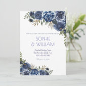 黒エレガントと青のバラ結婚式 招待状 (スタンド正面)