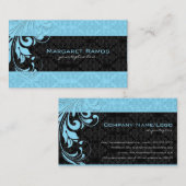 黒エレガントと青のヴィンテージフローラマスク 名刺 (正面/裏面)