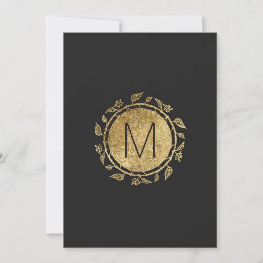 黒エレガントと黄の金ゴールドフローラメイド・オブ・オーナー（花嫁付き添い人） 招待状 (裏面)