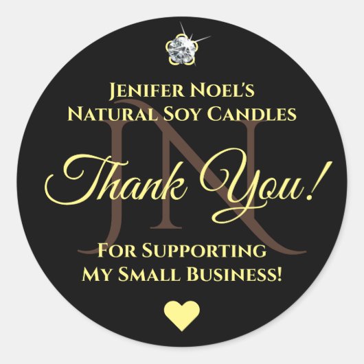 黒エレガントと黄色ありがとうRhinestone Glam ラウンドシール (正面)