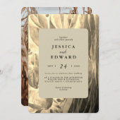 黒エレガントと黄金色の葉の写真結婚 招待状 (正面/裏面)