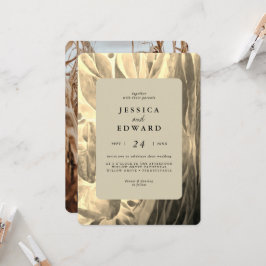 黒エレガントと黄金色の葉の写真結婚 招待状