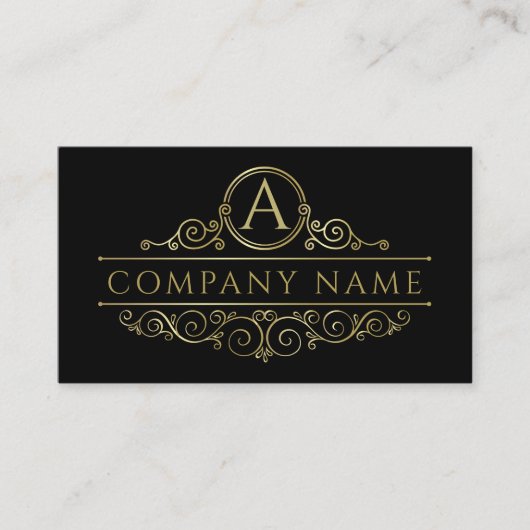黒エレガントにモノグラム金ゴールドを旋回 名刺 (正面)
