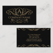 黒エレガントにモノグラム金ゴールドを旋回 名刺 (正面/裏面)