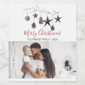 黒エレガントのクミニマルリスマス写真 ワインラベル (シングルラベル)