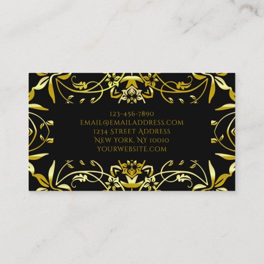 黒エレガントのシックファンシー金ゴールド華美フレーム 名刺 (裏面)