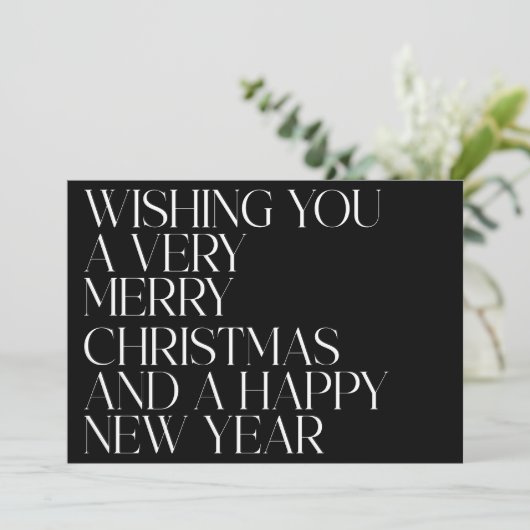 黒エレガントのスタイリッシュタイポグラフィ写真クリスマス シーズンカード (スタンド正面)
