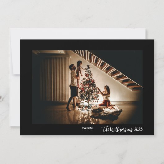 黒エレガントのスタイリッシュタイポグラフィ写真クリスマス シーズンカード (裏面)