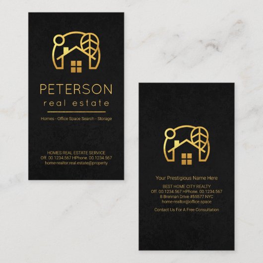 黒エレガントのテクスグランジチャ金ゴールド線 名刺 (正面/裏面)