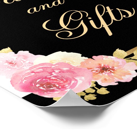 黒エレガントのフローラ婚礼カードと贈り物のサイン ポスター (角)