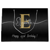 黒エレガントのモダン金ゴールドモノグラムのスクリプト名 ラージペーパーバッグ (正面)