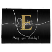 黒エレガントのモダン金ゴールドモノグラムのスクリプト名 ラージペーパーバッグ (裏面)