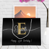 黒エレガントのモダン金ゴールドモノグラムのスクリプト名 ラージペーパーバッグ