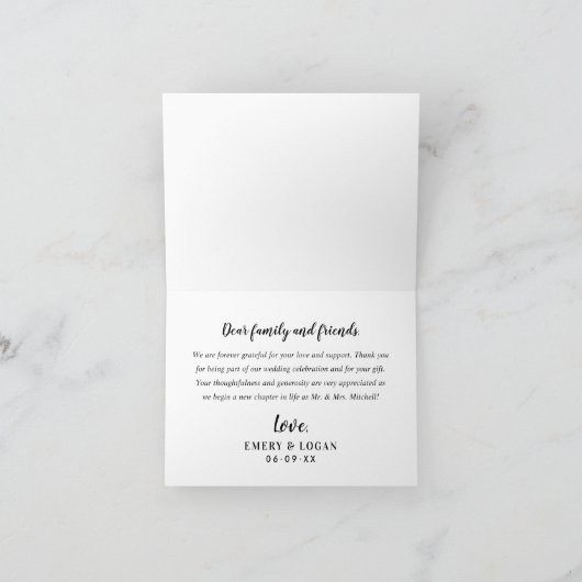 黒エレガントのモノグラ結婚ム写真コラージュ サンキューカード (内部)