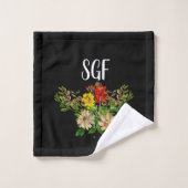 黒エレガントのヴィンテージフローラ バスタオルセット (ウォッシュタオル)