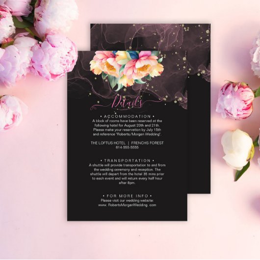 黒エレガントの牡丹の水色 |ウェディングRSVP エンクロージャーカード