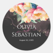 黒エレガントの牡丹の水色 | 結婚s ラウンドシール (正面)