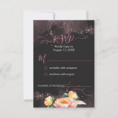 黒エレガントの牡丹の水色 | 結婚s 出欠カード (正面)