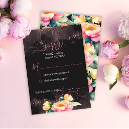 黒エレガントの牡丹の水色 | 結婚s 出欠カード