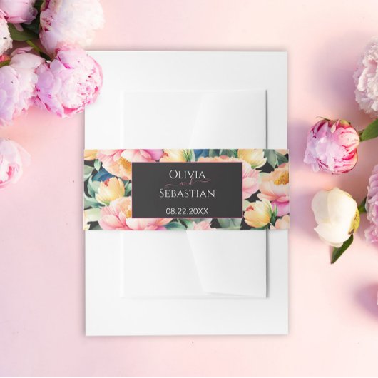 黒エレガントの牡丹の水色 | 結婚s 招待状ベリーバンド