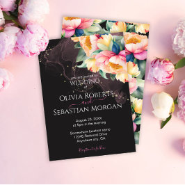 黒エレガントの牡丹の水色 | 結婚s 招待状