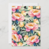 黒エレガントの牡丹の水色 | 結婚s 招待状 (裏面)