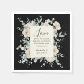 黒エレガントの聖句に結婚白いバラ スタンダードカクテルナプキン (正面)