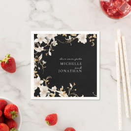 黒エレガントの聖句に結婚白いフローラ スタンダードカクテルナプキン