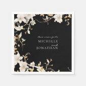 黒エレガントの聖句に結婚白いフローラ スタンダードカクテルナプキン (正面)