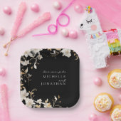 黒エレガントの聖句に結婚白いフローラ ペーパープレート (パーティー)