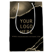 黒エレガントの金ゴールドロゴをここに置き換えますMedium Gif ミディアムペーパーバッグ (正面)