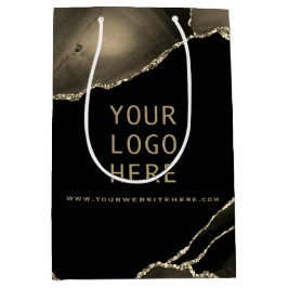 黒エレガントの金ゴールドロゴをここに置き換えますMedium Gif ミディアムペーパーバッグ