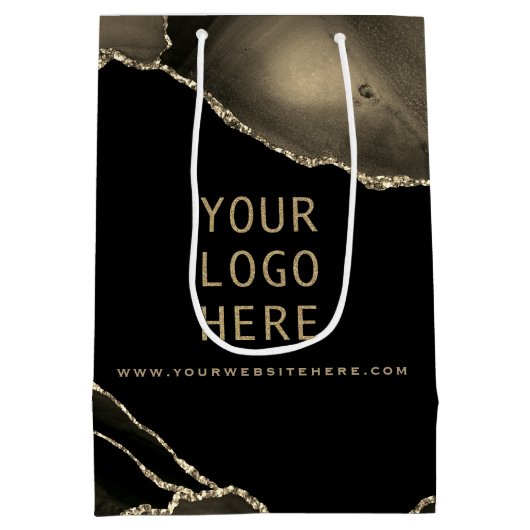 黒エレガントの金ゴールドロゴをここに置き換えますMedium Gif ミディアムペーパーバッグ (裏面)