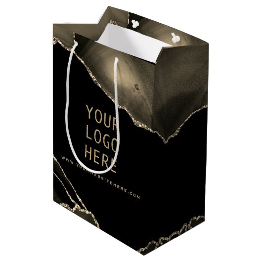 黒エレガントの金ゴールドロゴをここに置き換えますMedium Gif ミディアムペーパーバッグ (裏面アングル)