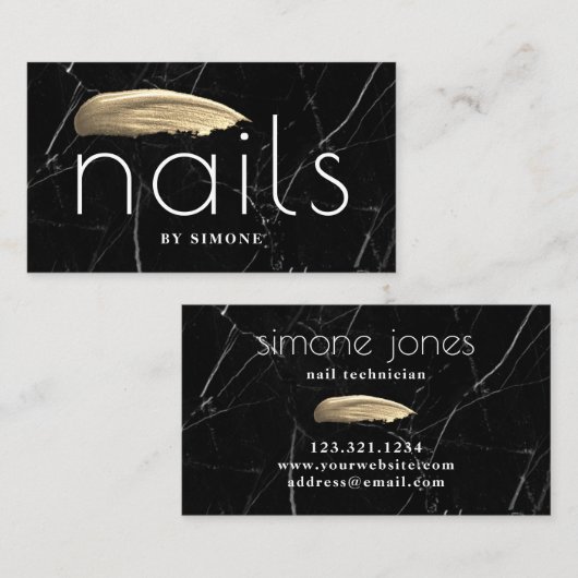 黒エレガントの金ゴールド爪、 ネイル光沢ストローク 名刺 (正面/裏面)
