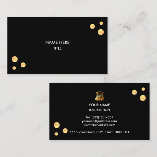 黒エレガントの黄金の点 名刺 (正面/裏面)