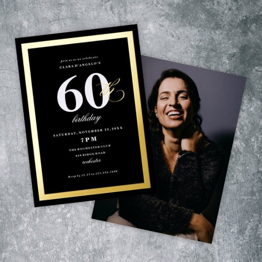 黒エレガントの0thバースデーパーティー金ゴールド 箔招待状