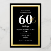 黒エレガントの0thバースデーパーティー金ゴールド 箔招待状 (正面)