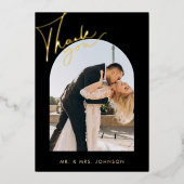 黒エレガントのArchスクリプ結婚トのサンキューカード 箔招待状 (正面)