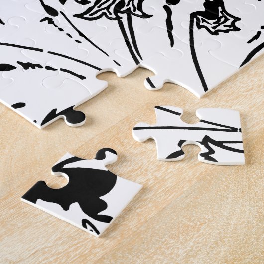 黒エレガントはっきりしたと白のポピーフローラ ジグソーパズル (側面)