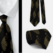 黒エレガントはっきりしたユニーク金ゴールド孔雀ネクタイ ネクタイ