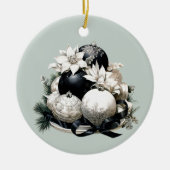 黒エレガントアイボリーセージ緑のクリスマス装飾 セラミックオーナメント (正面)