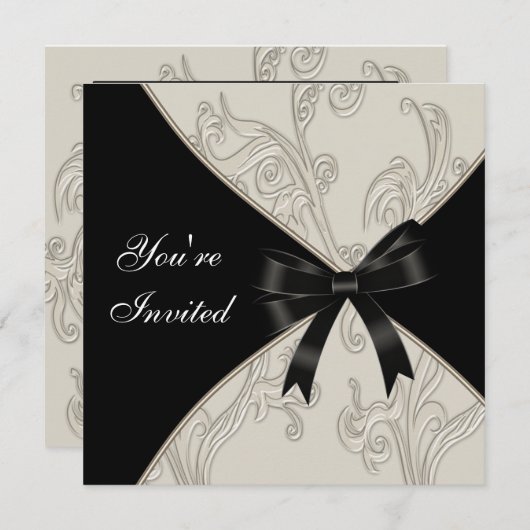 黒エレガントアイボリーパーティの招待状 招待状 (正面/裏面)
