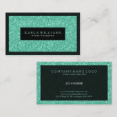 黒エレガントアクセント付きミントグリーングリッター 名刺 (正面/裏面)